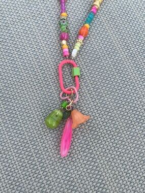 New Colorful Bead Charm Necklace - Pink & Green
